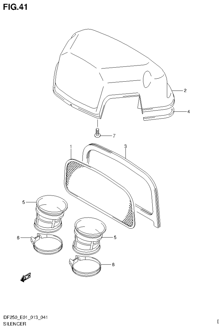 Suzuki DF200T, DF200Z, DF225T, DF225Z, DF250T, DF250Z SILENCER parts diagram